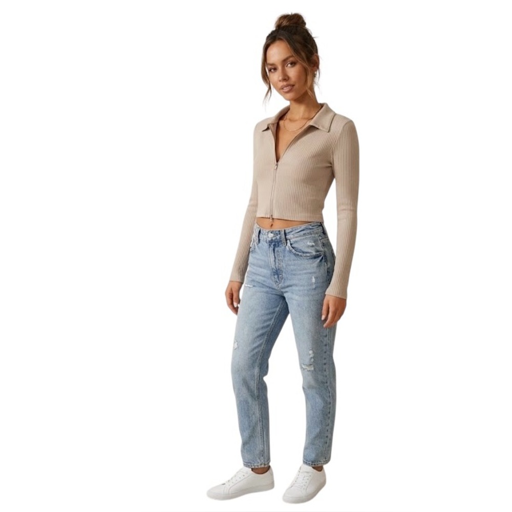Princess Polly Light Blue High-Rise Straight Jeans Size 34